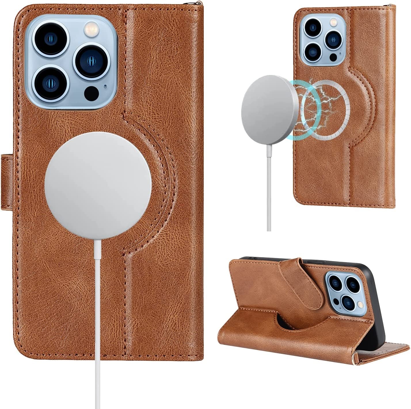 Ｈａｖａｙａ Iphone 13 Pro Max Case Wallet Magsafe Compatible,Iphone 13 Pro Max Phone Case with Card Holder,Flip Magnetic Zipper Magnetica Wallet Cover for Women Men -Wine Red  Ｈａｖａｙａ A+Brown iPhone 13 pro max 