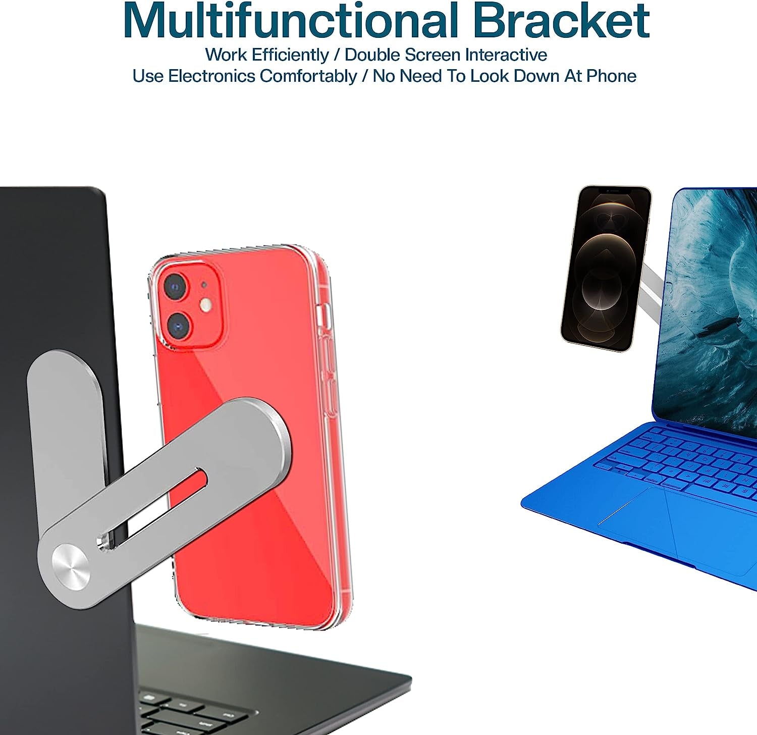 REYPAZ Adjustable Laptop Side Mount Clip, Phone Holder for Laptop - Laptop Stand Computer Monitor Expansion Bracket Compatible with All Cell Phones  REYPAZ   