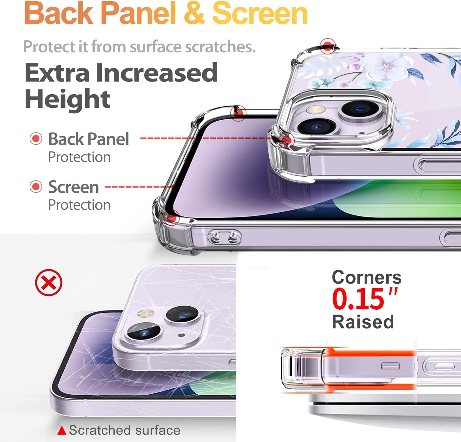 YOYORI Compatible with Iphone 14 Case with Screen Protector, Flower Pattern Design, Floral Clear Women Phone Case Shockproof Protective Soft TPU Bumper Cover 6.1 Inch 2022(Hibiscus)  YOYORI   