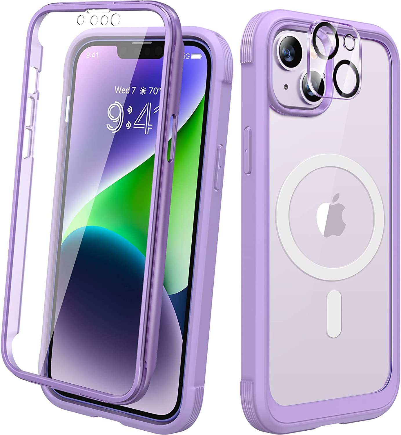 Diaclara Designed for Iphone 14 Case, Full Body Rugged Case with Built-In Touch Sensitive Anti-Scratch Screen Protector, with Camera Lens Protector for Iphone 14 6.1" (Black and Clear)  Diaclara Magnetic Peri Purple  