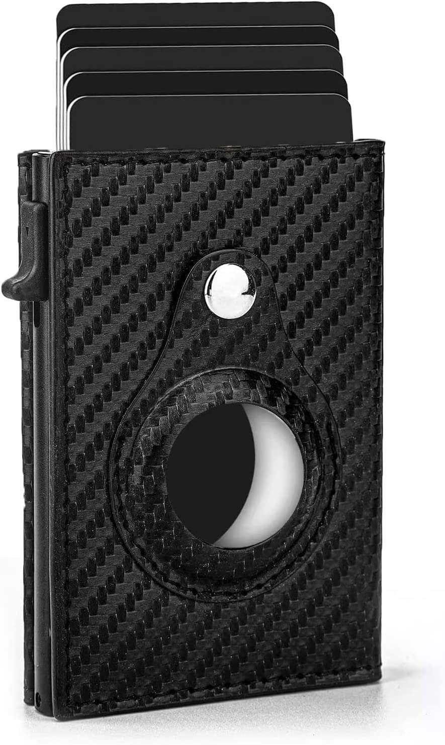 Credit Card Holder for Men, Premium Genuine Leather Credit Card Holder with Slim Wallet RFID Technology, Airtag Wallet for Men with Money Clip  Cloud pie Carbon Fiber  