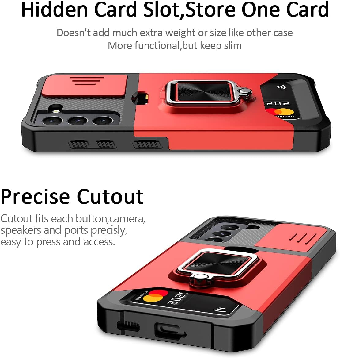 Nvollnoe for Samsung S21 Case with Sliding Camera Cover Heavy Duty Protective Galaxy S21 Case with Card Holder Magnetic Kickstand Case for Samsung S21 5G 6.2 Inch(Red)  Nvollnoe   