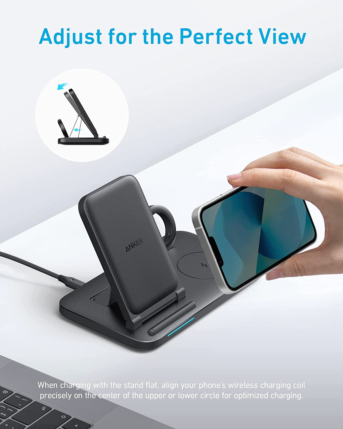 Anker Foldable 3-In-1 Wireless Charging Station with Adapter, 335 Wireless Charger, for Iphone 14/14 Pro/14 Pro Max/14 Plus, Airpods Pro, Apple Watch Series 7 / SE (Watch Charging Cable Not Included)  Anker   