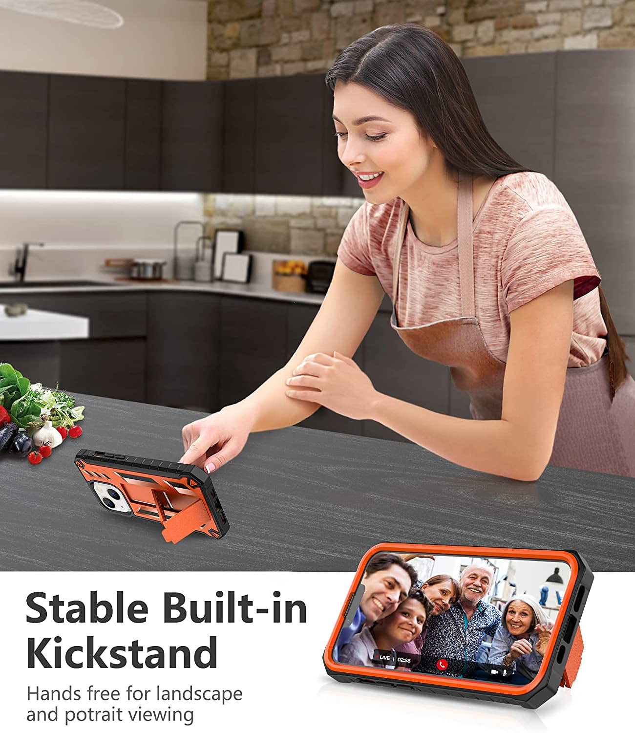 For Iphone 13 Case Protective Cover: Iphone 14 Case Heavy Duty Military Grade Hard Protection Shock Proof Grip | Durable Dual-Layer Design Iphone 13-14 Phone Case with Built-In Kickstand Orange  DAMAI   