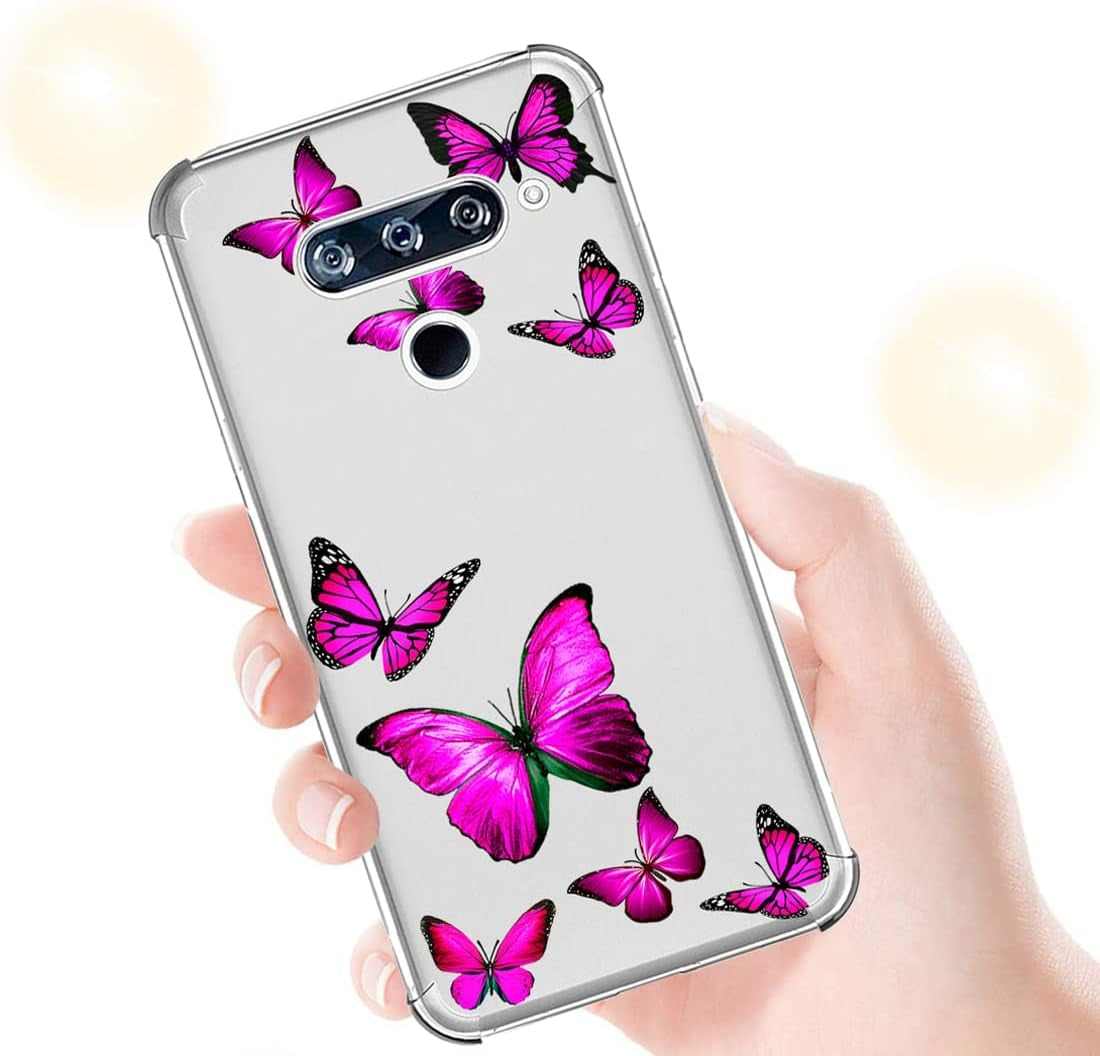 Tothedu Phone Case for LG V40/V40 Thinq Case V405UA0 Case for Girls, Clear Slim Shockproof Pattern Soft Flexible TPU Back Phone Protective Cover Cases for LG V40 Thinq (Rose Butterfly)  Tothedu   