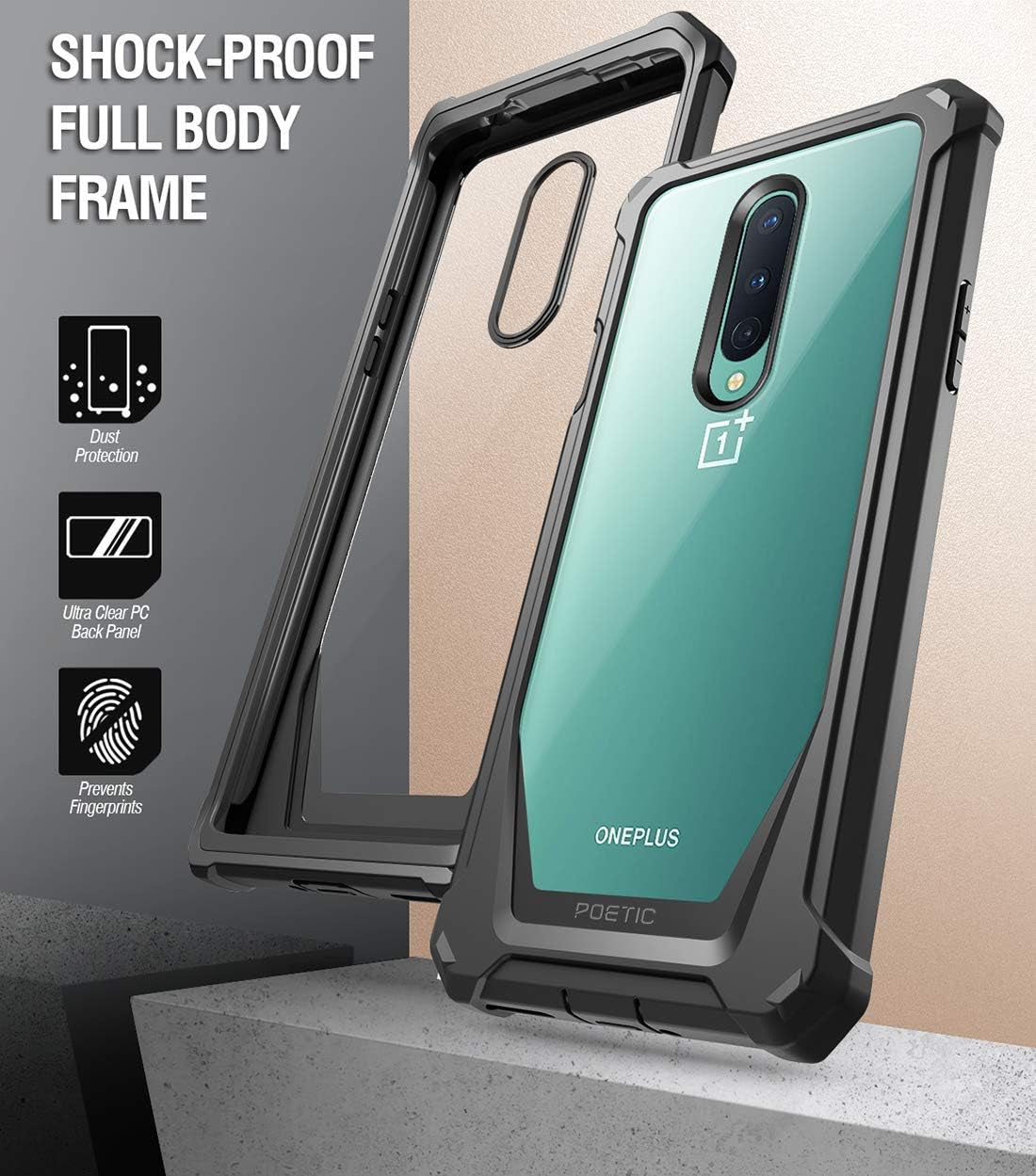 Poetic Guardian for Oneplus 8 Case, [Not Compatible with Verizon Version] Full-Body Hybrid Shockproof Bumper Cover with Built-In-Screen Protector, Black/Clear  Poetic   