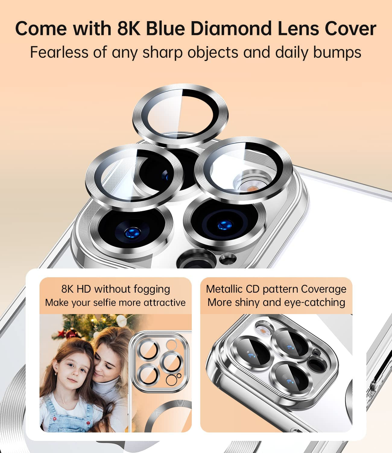 JUESHITUO Magnetic Glossy Clear for Iphone 14 Pro Max Case with Full Camera Cover Protection [No.1 Strong N52 Magnets] [Military Grade Drop Protection] for Women Girls Phone Case (6.7")-Silver  JUESHITUO   