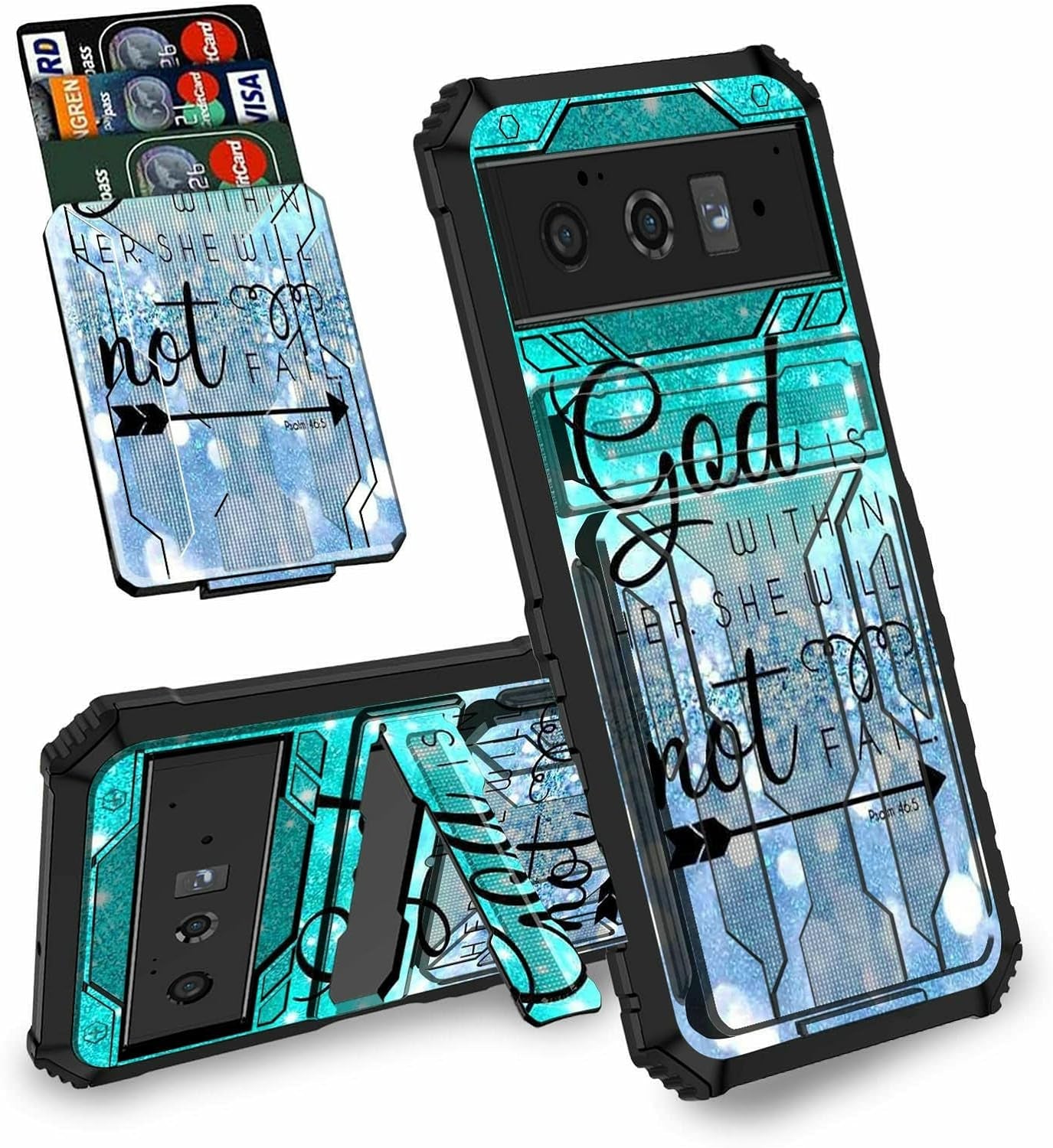 BEOTIWAD Wallet Case for Google Pixel 6 Pro,Dual Layer Heavy Duty Shockproof Holder Case with Detachable Card Slot and Kickstand Hide Cash and Credit Cards for Pixel 6 Pro,Sunflower Flags  BEOTIWAD Bible Verse Psalm 46-5  