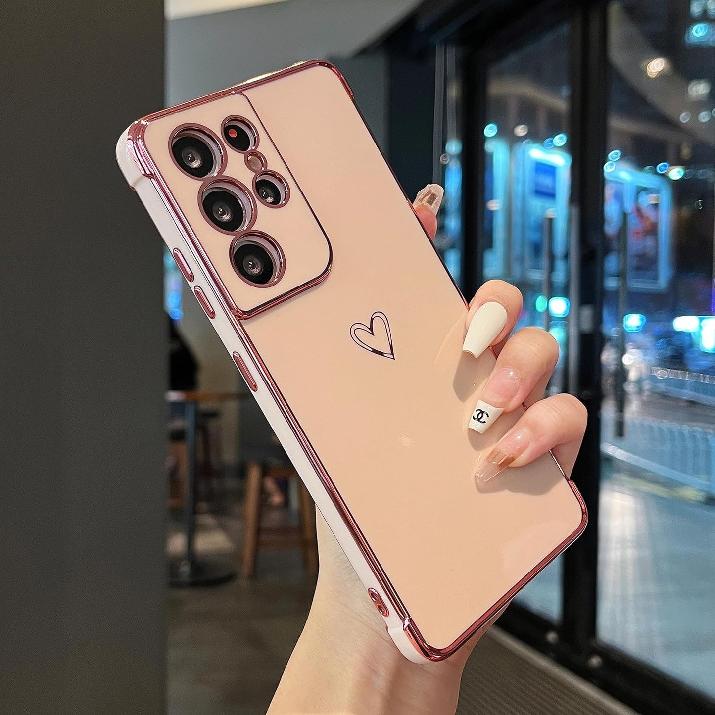 ZTOFERA Designed for Samsung Galaxy S21 Ultra 5G Case,Cute Plating Edge Love Hearts Pattern with Camera Lens Protection Phone Cover for Girls Women,Blue  ZTOFERA   