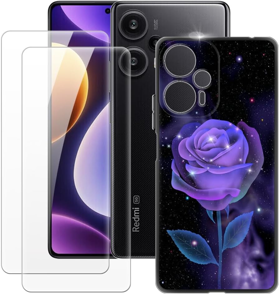 MILEGAO Xiaomi Redmi Note 12 Turbo 5G Case + 2PCS Screen Protector Tempered Glass, Ultra Thin Bumper Shockproof Soft TPU Silicone Cover for Xiaomi Poco F5 5G (6.67”)  MILEGAO Rose  