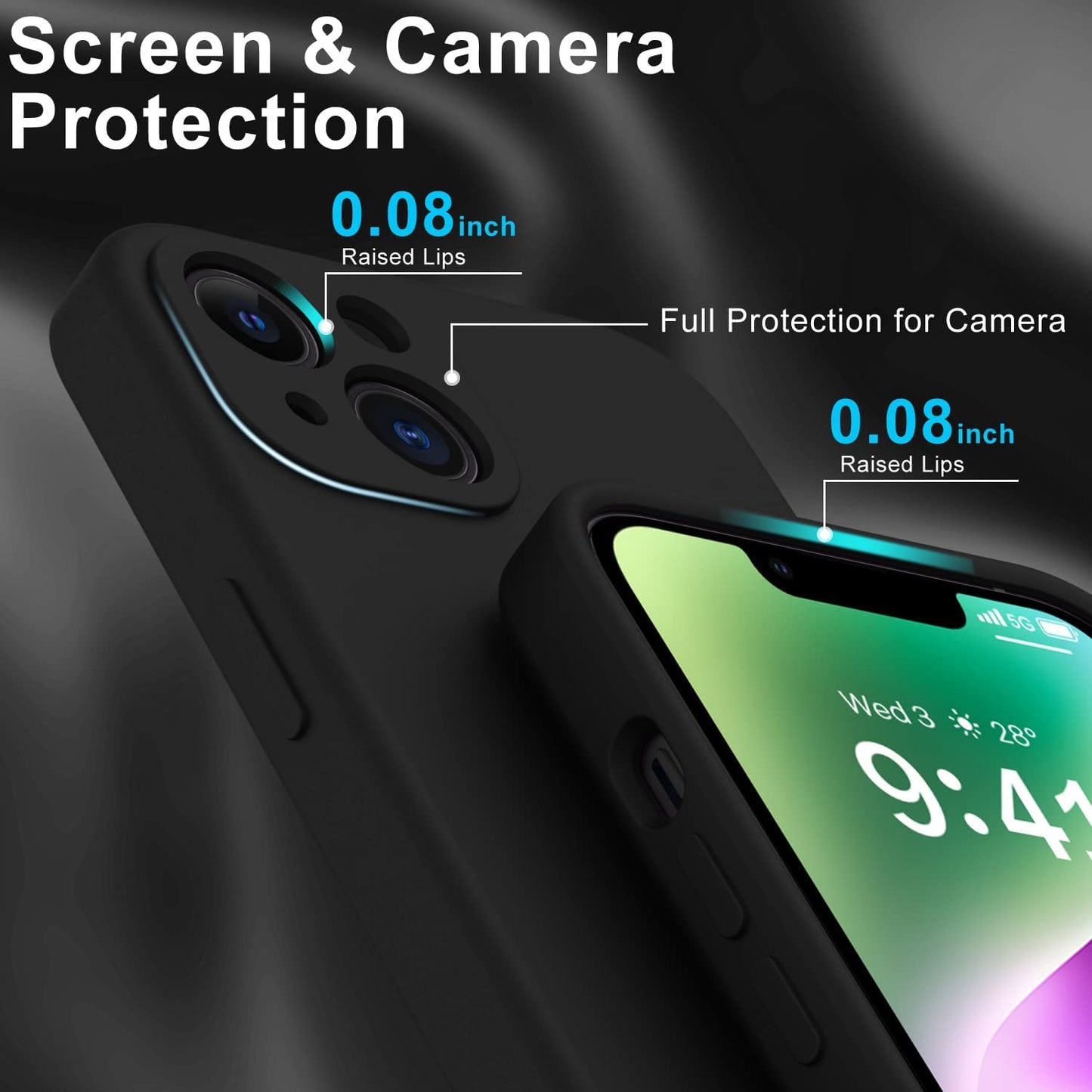 DEENAKIN Iphone 14 Case with Screen Protector,Enhanced Camera Cover,Passing 16Ft Drop Tested Soft Silicone Gel Rubber,Slim Fit Protective Phone Case for Iphone 14 6.1" Black  DEENAKIN   