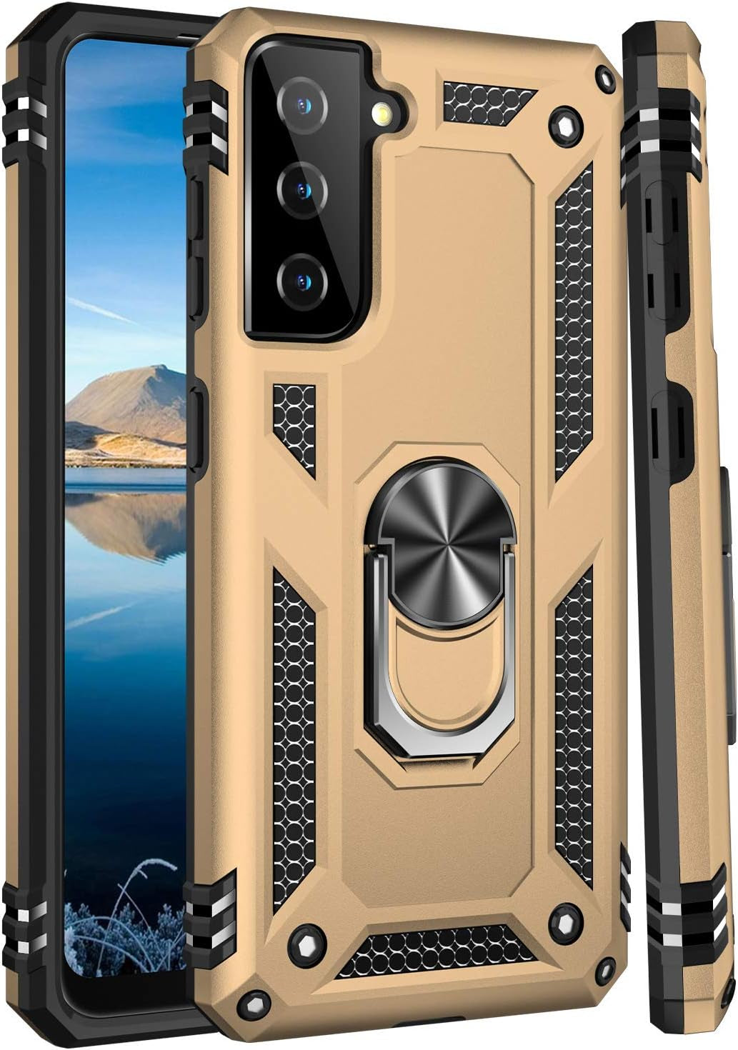 IKAZZ Galaxy S21 plus Case,Samsung S21 plus Cover Military Grade Shockproof Heavy Duty Protective Phone Case Pass 16Ft Drop Test with Magnetic Kickstand for Samsung Galaxy S21 plus Gold  IKAZZ   