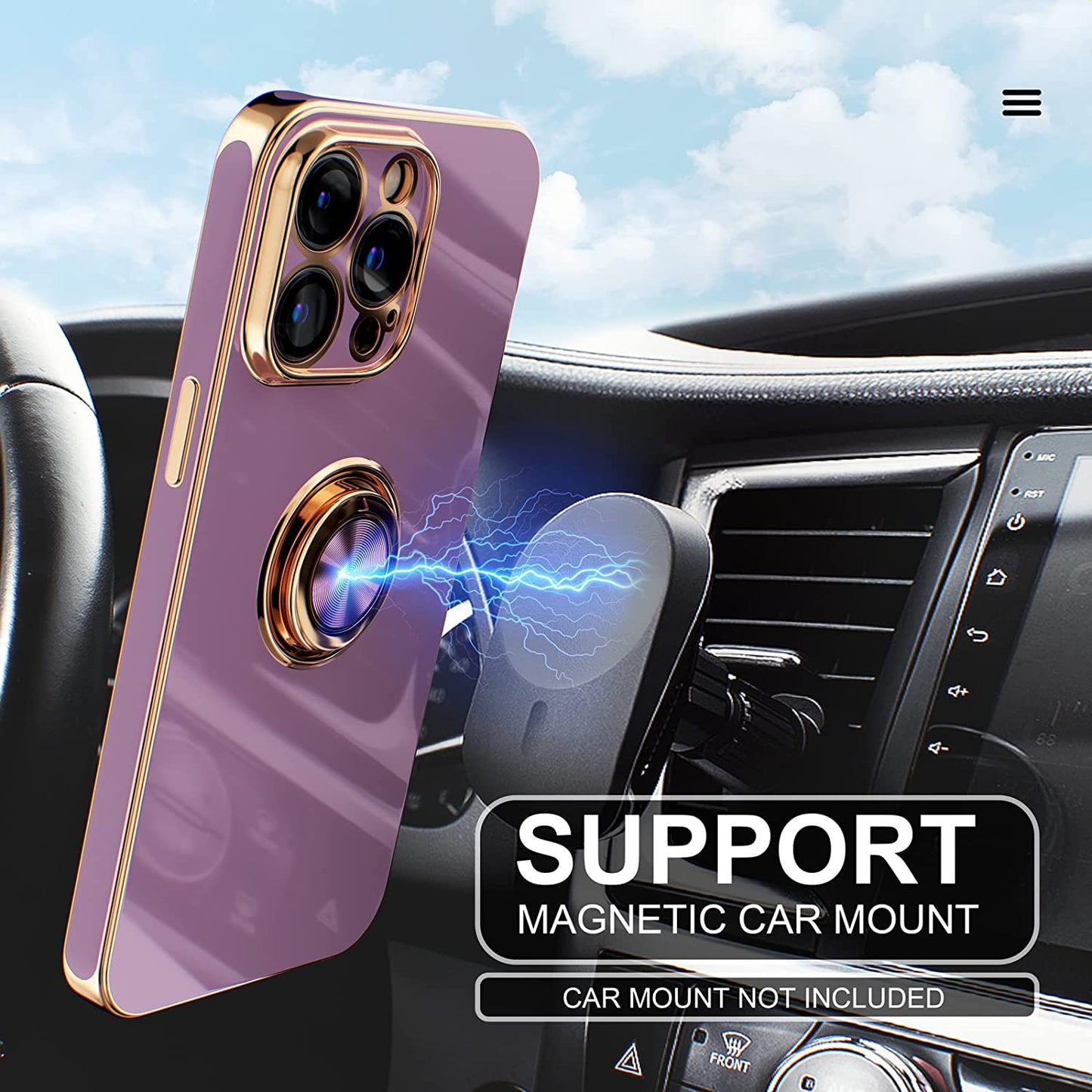 Choiche for Iphone 14 Pro Max Case with 360° Rotatable Ring Stand, Women Luxury Bling Plating Soft Silicone Case, [3 X Camera Lens Protectors] [2 X Tempered Glass Screen Protectors] (Lavender)  Choiche   