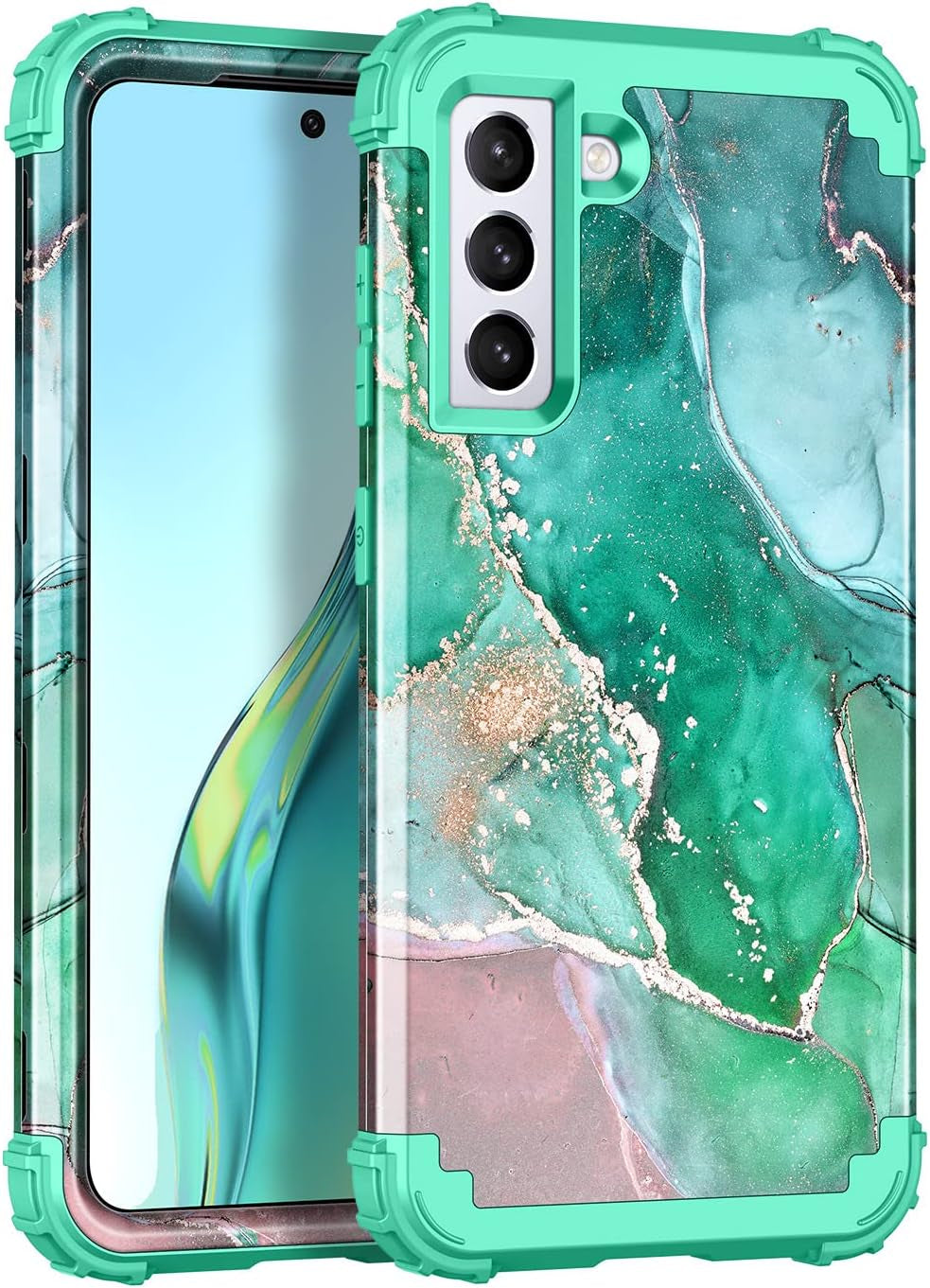 Rancase for Galaxy S21 5G Case,Three Layer Heavy Duty Shockproof Protection Hard Plastic Bumper +Soft Silicone Rubber Protective Case for Samsung Galaxy S21 5G 6.2 Inch,Purple Mandala  Rancase Green  