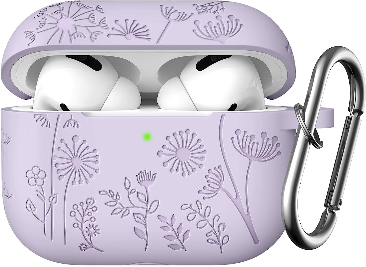 Lerobo Flower Engraved Case Compatible with Airpods Pro 2 Case Cover, Cute Soft Silicone Skin Cover Full Protective Case for Apple Airpods Pro Case 2Nd/1St Generation Front LED Visible, Lilac  Lerobo C-Lavender  
