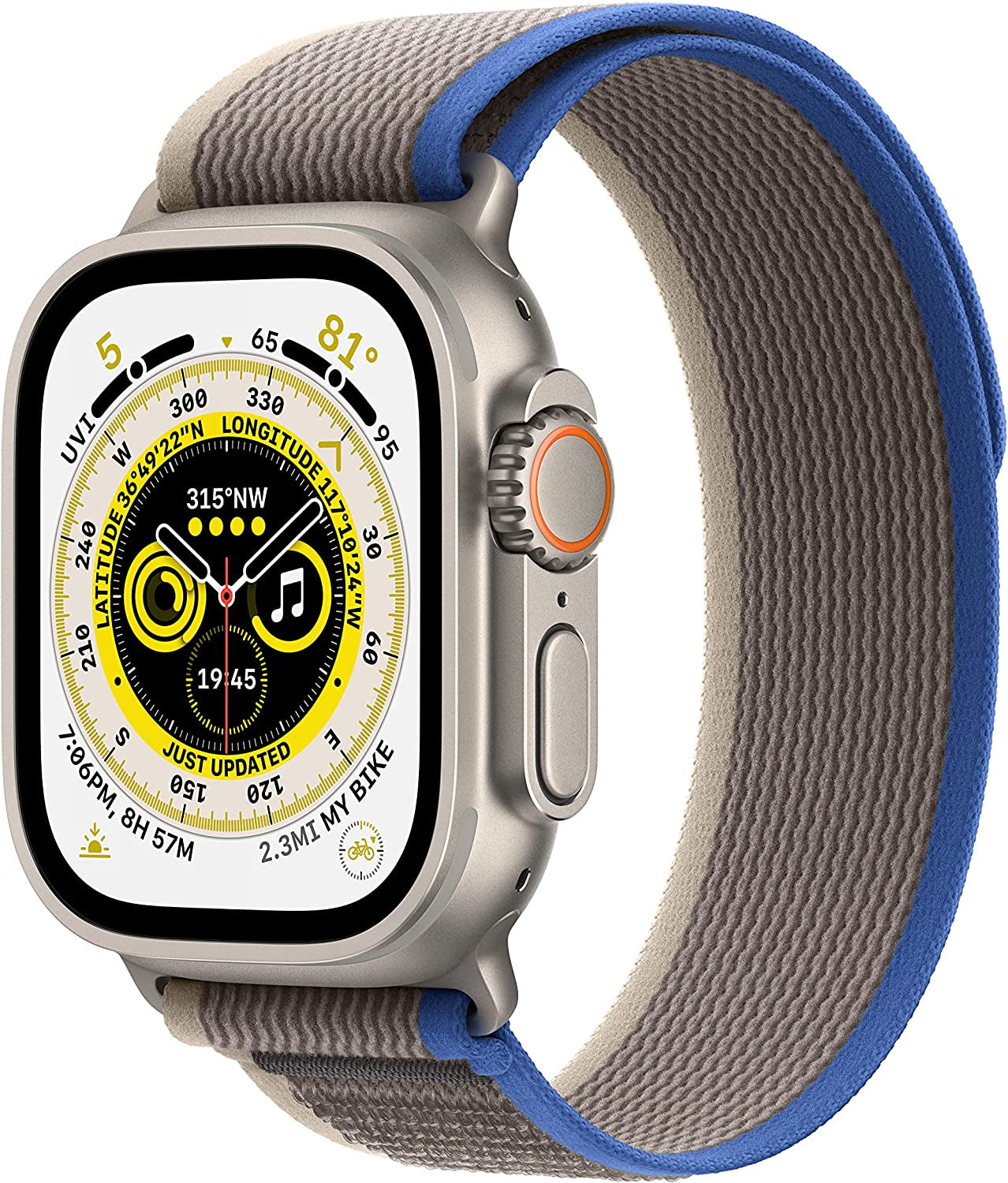 Apple Watch Ultra [GPS + Cellular 49Mm] Smart Watch W/Rugged Titanium Case & Midnight Ocean Band. Fitness Tracker, Precision GPS, Action Button, Extra-Long Battery Life, Brighter Retina Display  Apple Titanium Case with Blue/Grey Trail Loop Trail Loop M/L - fits 145-220mm wrists 
