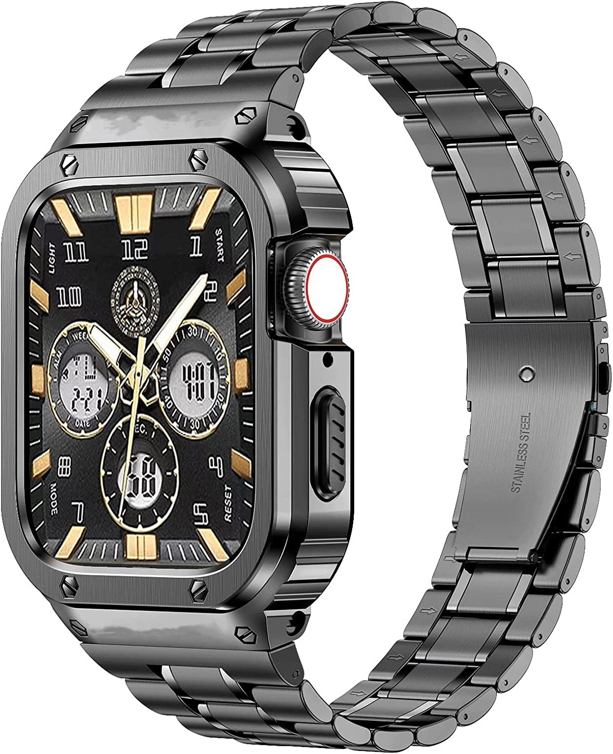 Miohhr Stainless Steel Watch Band with Case Compatible with Apple Watch Ultra (49Mm),Rugged Strap with Metal Protective Bumper Cover for Iwatch Band Men (Silver)  MioHHR Grey 40/41mm(Series 8 7 6 5 4 SE) 