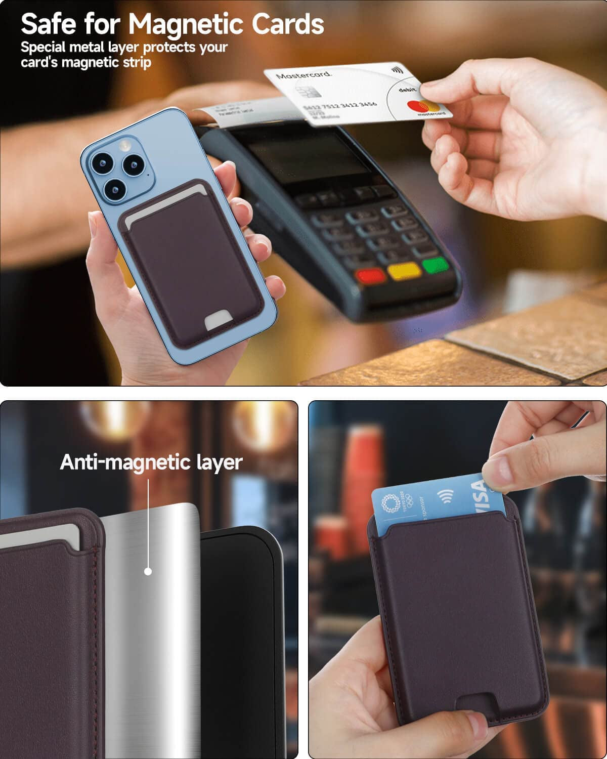 Magnetic Wallet Card Holder with Magsafe Compatible for Iphone 14/14 Plus/14 Pro/14 Pro Max, Iphone 13 Pro Max/13 Pro/13/13 Mini, Iphone 12/12 Pro/12 Pro Max, RFID Card Holder Wallet, Deep Purple  Doter   