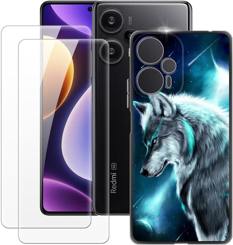 MILEGAO Xiaomi Redmi Note 12 Turbo 5G Case + 2PCS Screen Protector Tempered Glass, Ultra Thin Bumper Shockproof Soft TPU Silicone Cover for Xiaomi Poco F5 5G (6.67”)  MILEGAO Wolf 3  