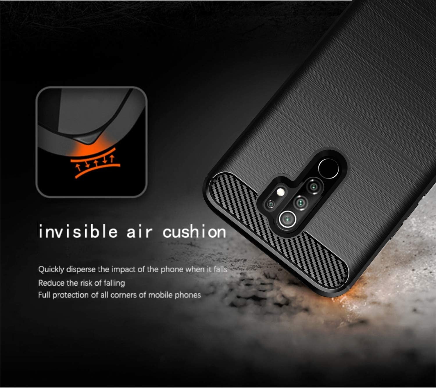 Asuwish Compatible with Xiaomi Redmi 9 Case and Tempered Glass Screen Protector Cell Accessories Soft Silicone Slim Protective Phone Covers for Redmi9 Prime Poco M2 Women Men Carbon Fiber Dark Black  Asuwish   