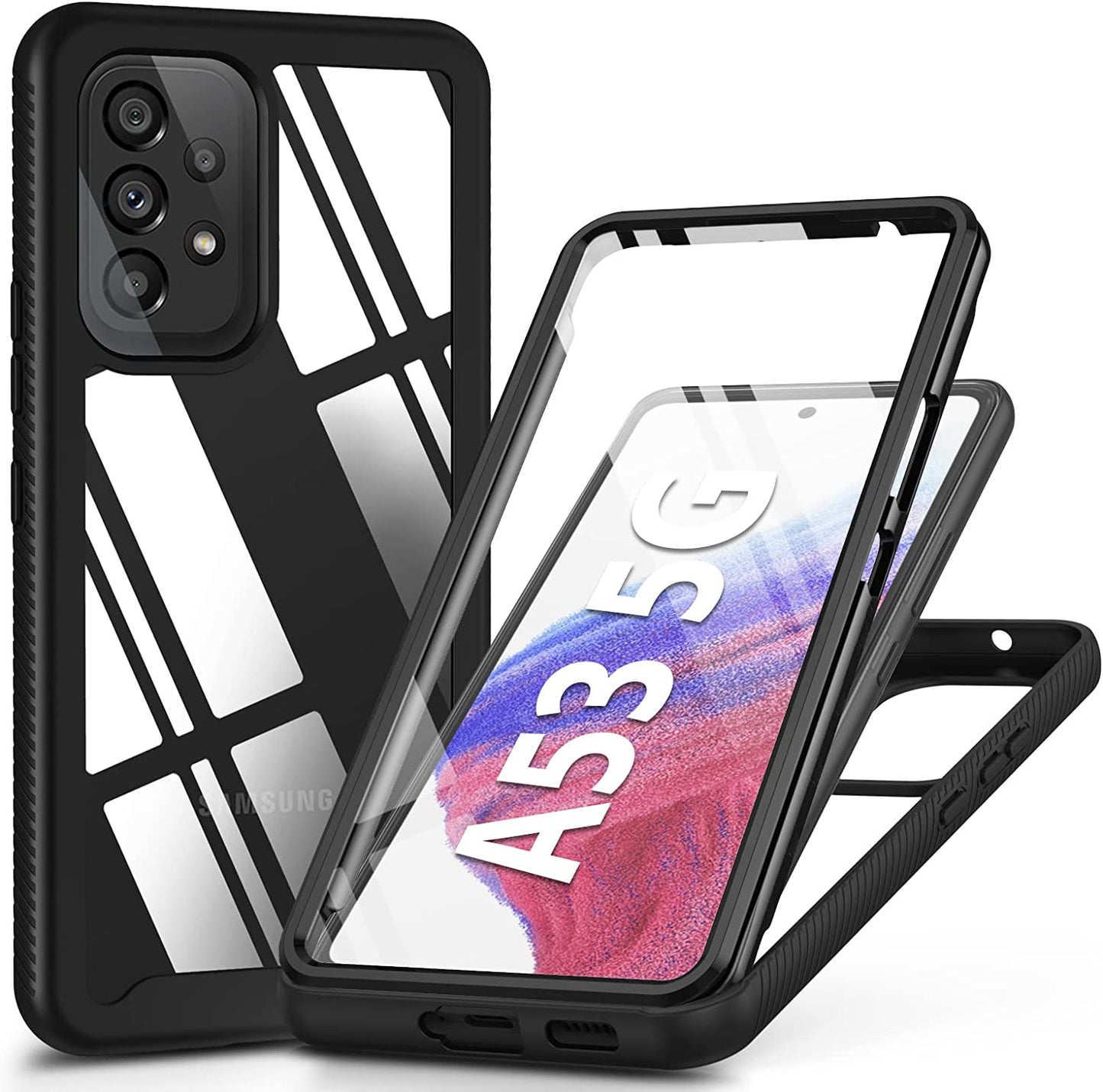 PUJUE for Samsung Galaxy A53 5G Case: Shockproof Protective Phone Cases - Soft Silicone TPU Slim Cell Shell - Cute Durable Rugged Matte Phone Covers (Black)  PUJUE Black / Clear Back  