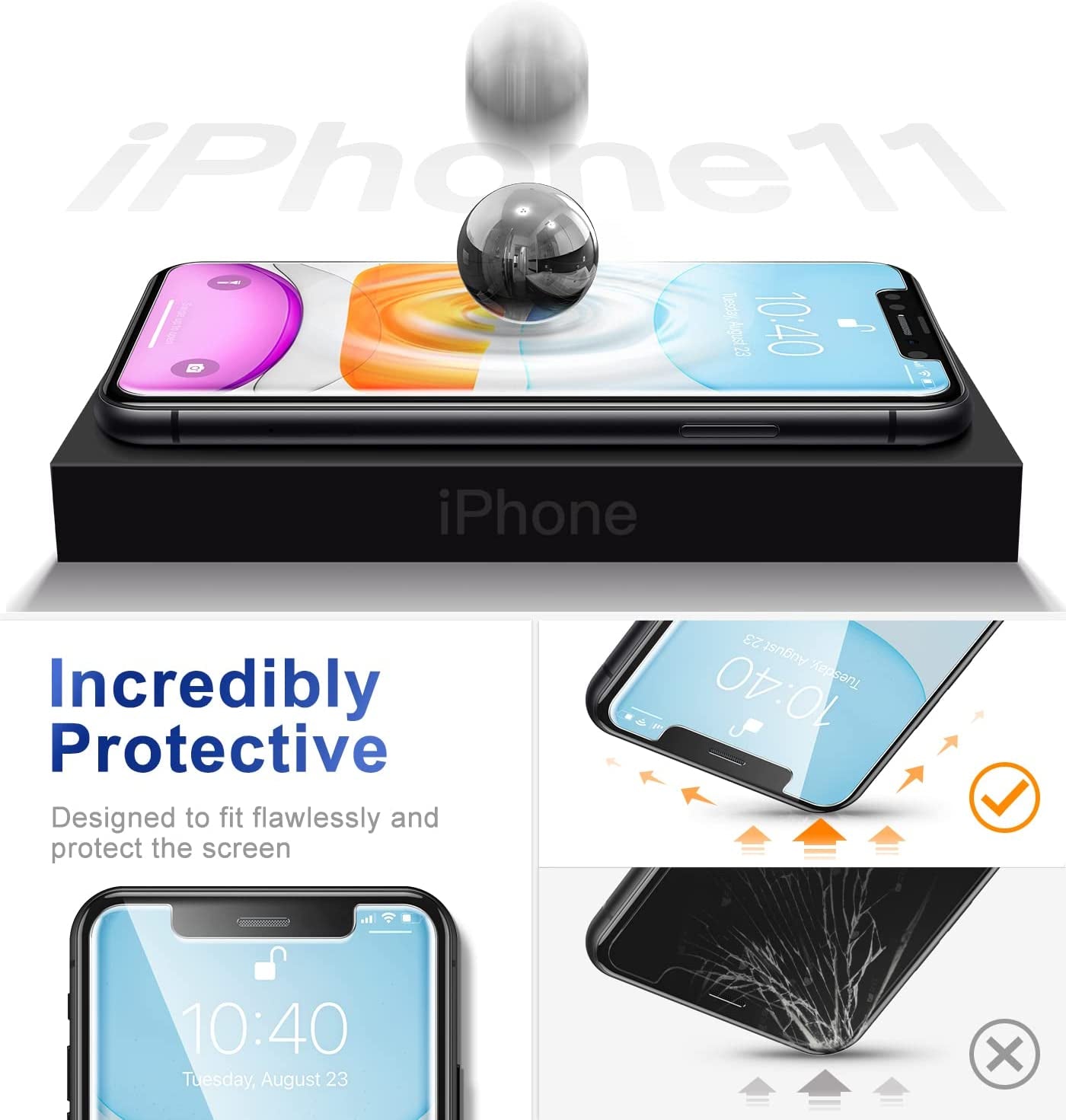 CANSHN 3 Pack Screen Protector for Iphone 11 [6.1 Inch] + 3 Pack Tempered Glass Camera Lens Protector with Easy Installation Frame, Anti-Scratch, Case Friendly, 9H Hardness, HD Clear Film [6 Pack]  CANSHN   