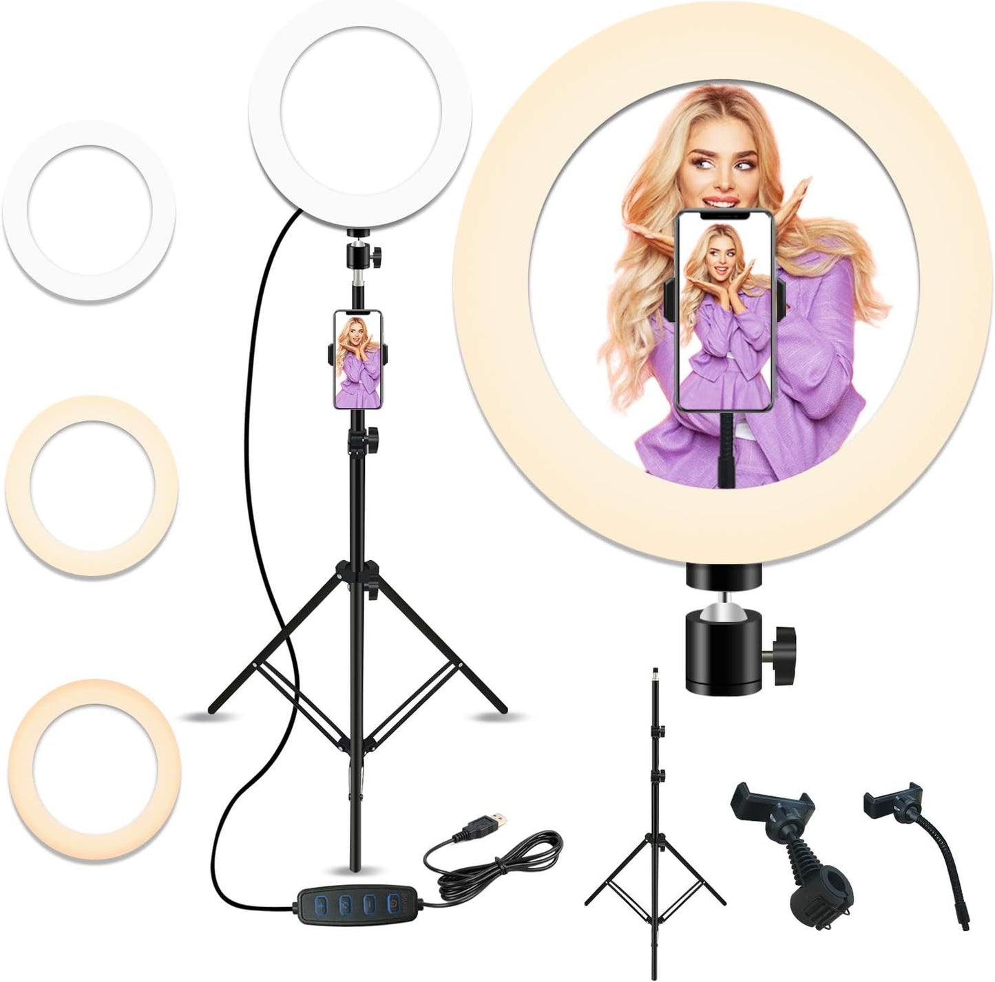 Selfie Ring Light with 28.1'' to 83.8'' Extendable Tripod Stand,Peteme LED Ring Light with Phone Holder for Live Streaming/Makeup/Youtube Video/Photography,Compatible with Iphone/Android  Peteme   