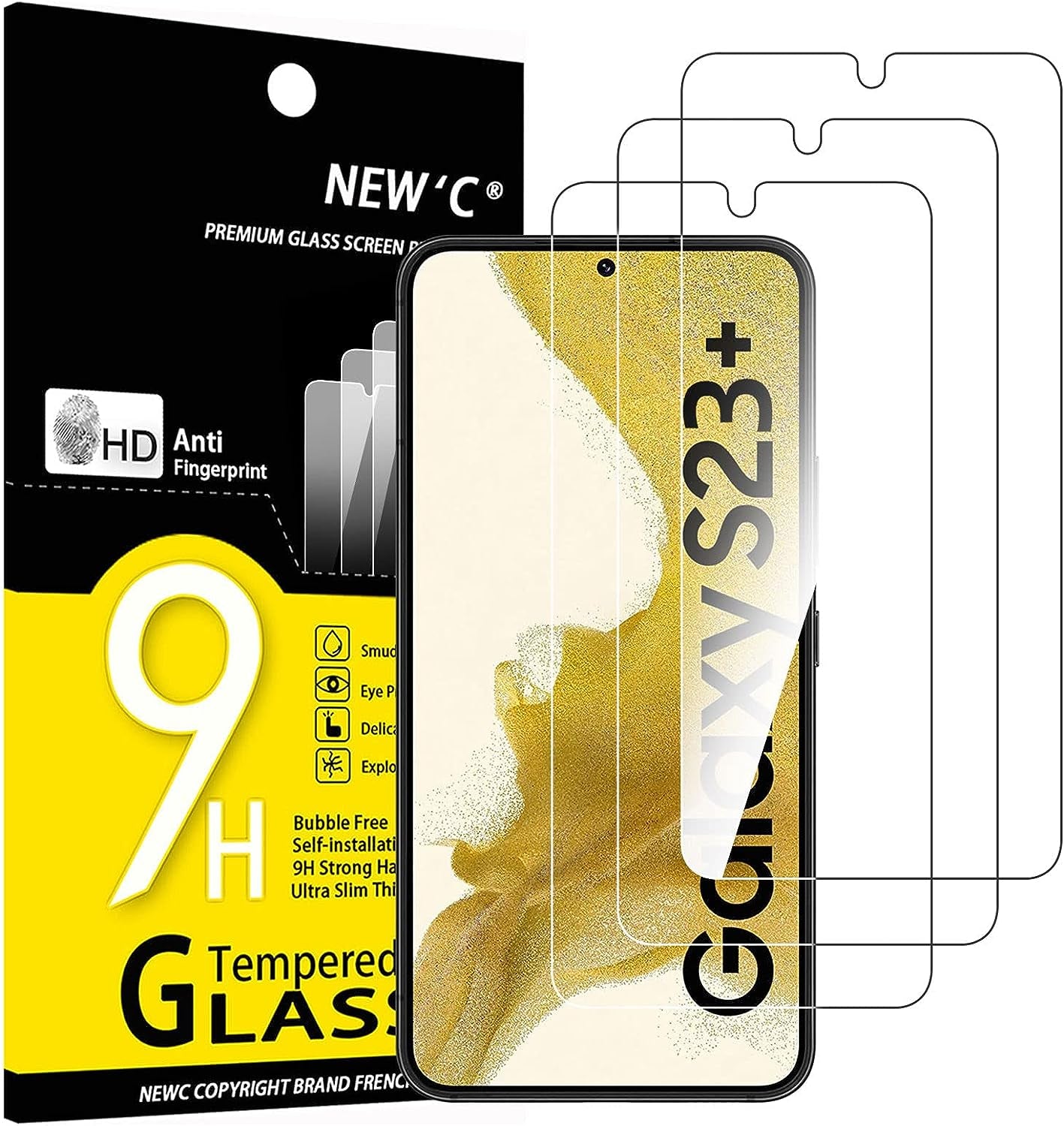 NEW'C [3 Pack] Designed for Samsung Galaxy S22 Screen Protector Tempered Glass, Case Friendly Ultra Resistant  NEW'C Samsung S23+ 6.7"  