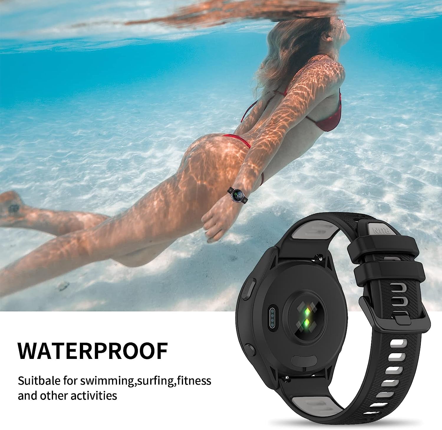 Replacement Band for Garmin GPS Running Smartwatch Band,Soft Silicone Adjustable Sport Band, Easy Change Silicone Replacement Soft Rubber Watch Band  Gusfeliz   