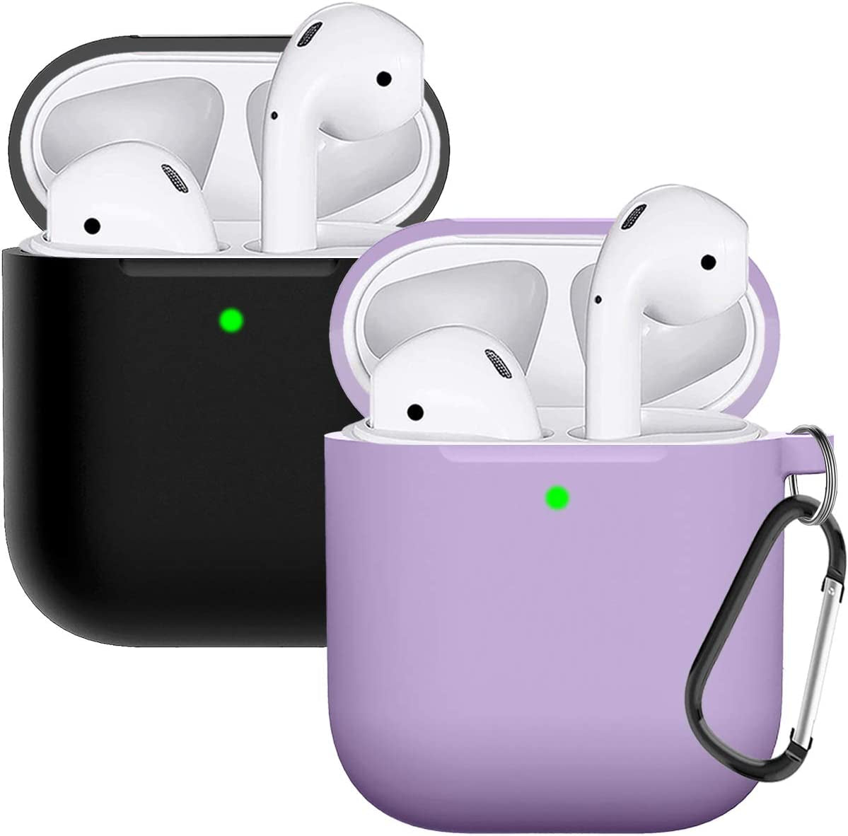 Compatible with Airpods Case Cover Silicone Protective Skin for Airpods Case 2&1 (2 Pack) Black/Sand Pink  Doboli Black-Purple  