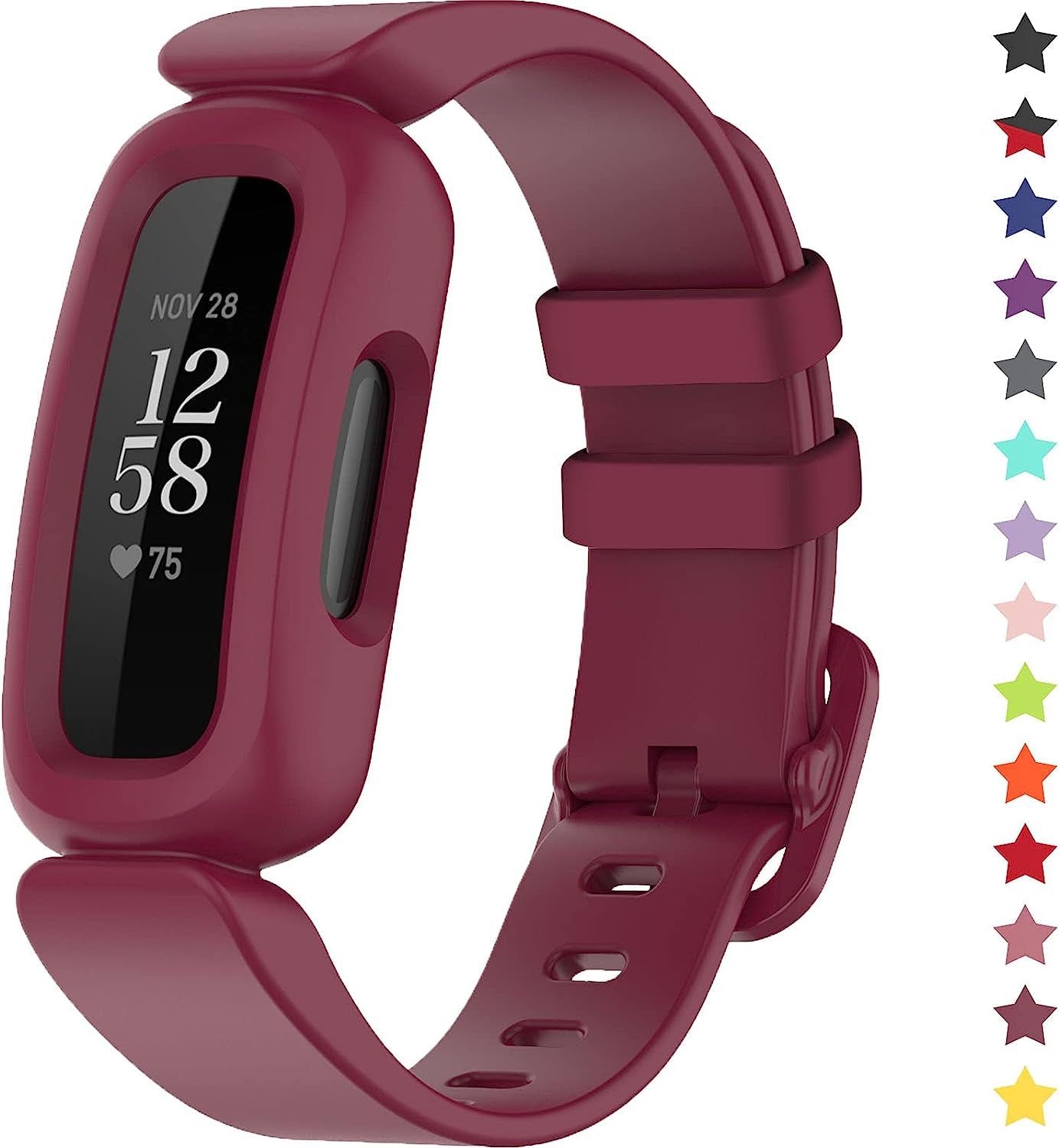 Topperfekt Bands Compatible with Fitbit Ace 3 for Kids, Soft Silicone Waterproof Bracelet Accessories Sports Watch Strap Replacement for Fitbit Ace 3 Boys Girls  TopPerfekt Wine  