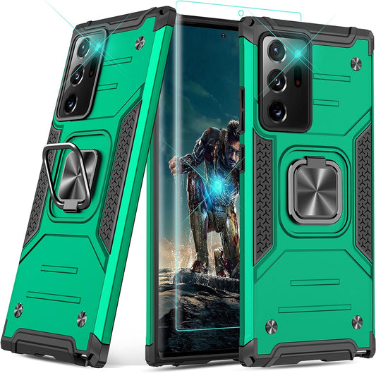 Ymhxcy Galaxy Note 20 Ultra 5G Case with 3D Curved Screen Protector, Armor Grade Case with Rotating Holder Kickstand Non-Slip Hybrid Rugged Phone Case for Samsung Note 20 Ultra-Kk Dark Green  YmhxcY   