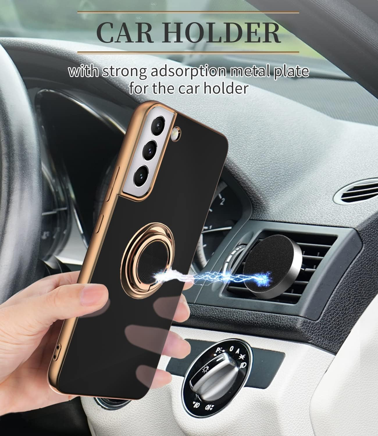 Tnarru Compatible for Samsung Galaxy S22 plus Case with Ring Holder Kickstand [With Magnetic] Soft TPU Shockproof Electroplated Protective Phone Case for Galaxy S22+ 5G Black  Tnarru   