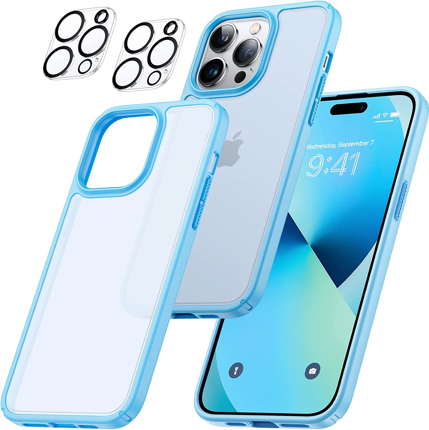 Humixx [5-In-1] Designed for Iphone 14 Pro Case, [10FT Military Shockproof] Slim&Sleek Protective Translucent Matte 2X Tempered Screen Protector + 2X 9H Lens Protector Case for Iphone 14 Pro, Black  Humixx   