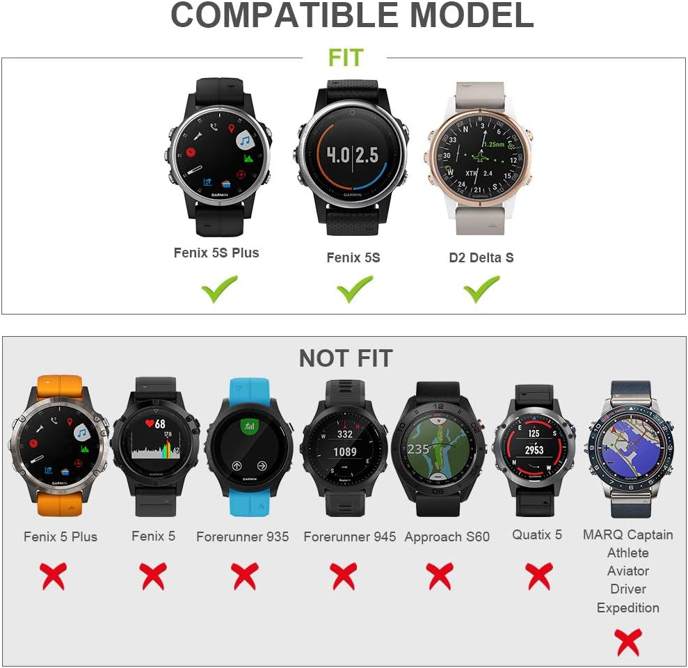 ANCOOL Compatible with Fenix 5S Bands Easy Fit 20Mm Silicone Watch Bands Replacement for Fenix 7S/D2 Delta S/Fenix 6S/Fenix 6S Pro/Fenix 5S plus Smartwatches (Black)  ANCOOL   