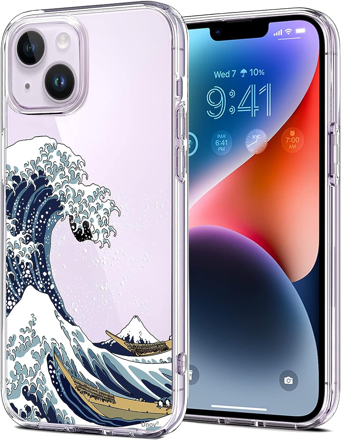 Unov Case Compatible with Iphone 14 plus Case Clear with Design Embossed Pattern Soft TPU Bumper Slim Protective 6.7 Inch (Great Wave)  Unov   