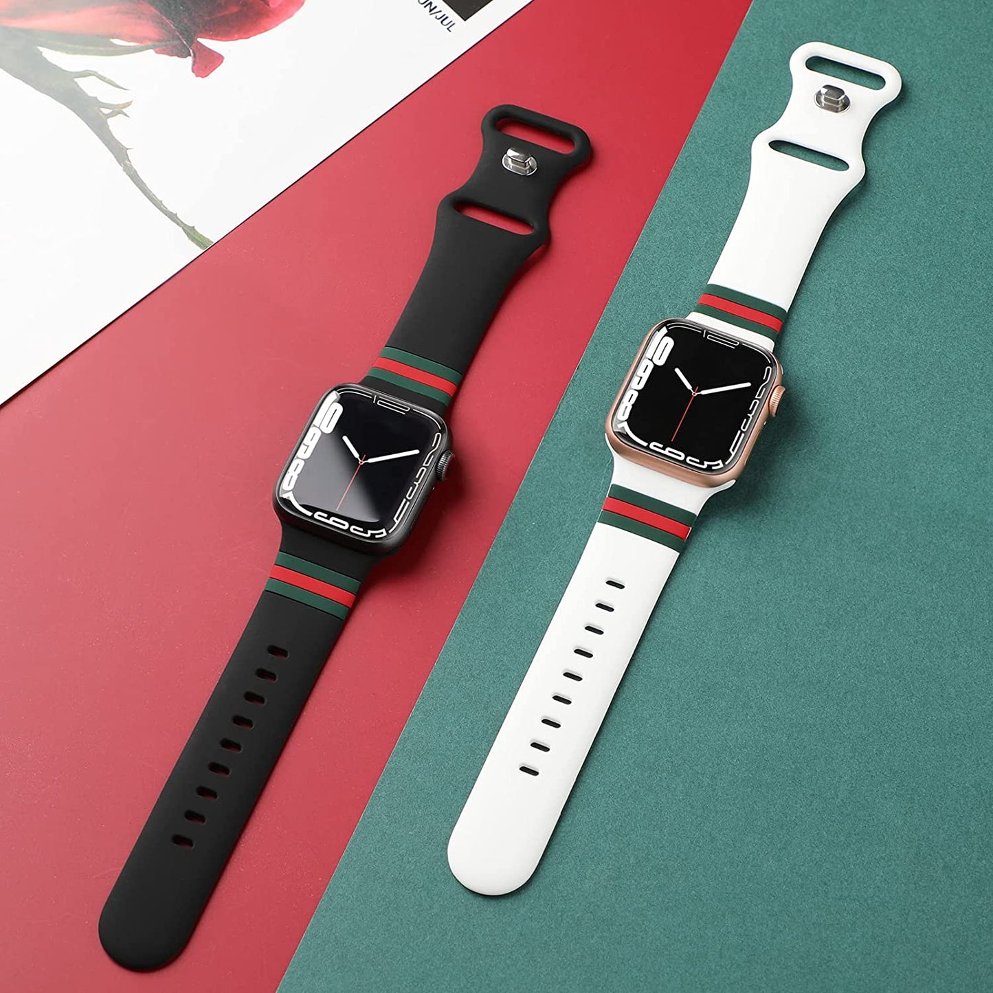 2 Pack Designer Bands Compatible with Apple Watch Band 38Mm 40Mm 44Mm 41Mm 42Mm 45Mm 49Mm Men Women, Soft Silicone Sport Strap Replacement Wristbands for Iwatch Bands Series Ultra SE 8 7 6 5 4 3 2 1  iWabcertoo   