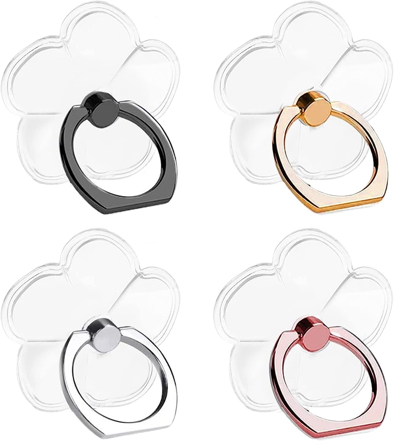 SKYPIA 4 Pack Clear Cell Phone Ring Holder Transparent Finger Grip Loop Kickstand 360 Degree Rotation Finger Ring Stand  Cellstand Floral  