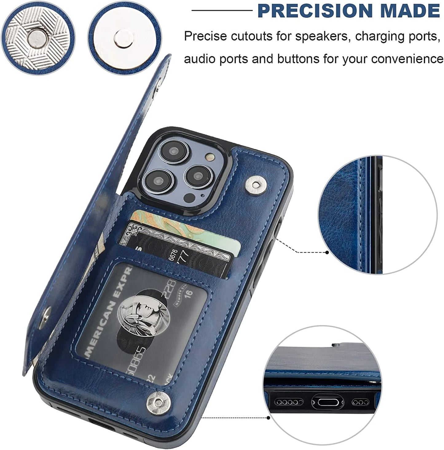 ONETOP Compatible with Iphone 14 Pro Wallet Case with Card Holder, PU Leather Kickstand Card Slots Case, Double Magnetic Clasp and Durable Shockproof Cover 6.1 Inch (Blue)  Onetop   