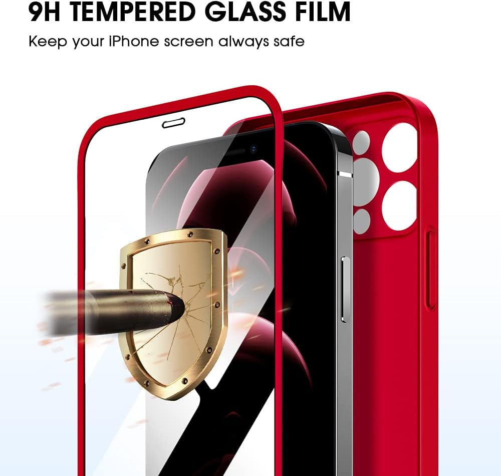 X-Level Compatible with Iphone 12 Pro Max Case,[360 Full Body Protective] with 2X Tempered Glass Screen Protector Ultra Thin Slim Fit Phone Cover for Iphone 12 Pro Max 6.7 Inch (Matte Red)  Pipilu   
