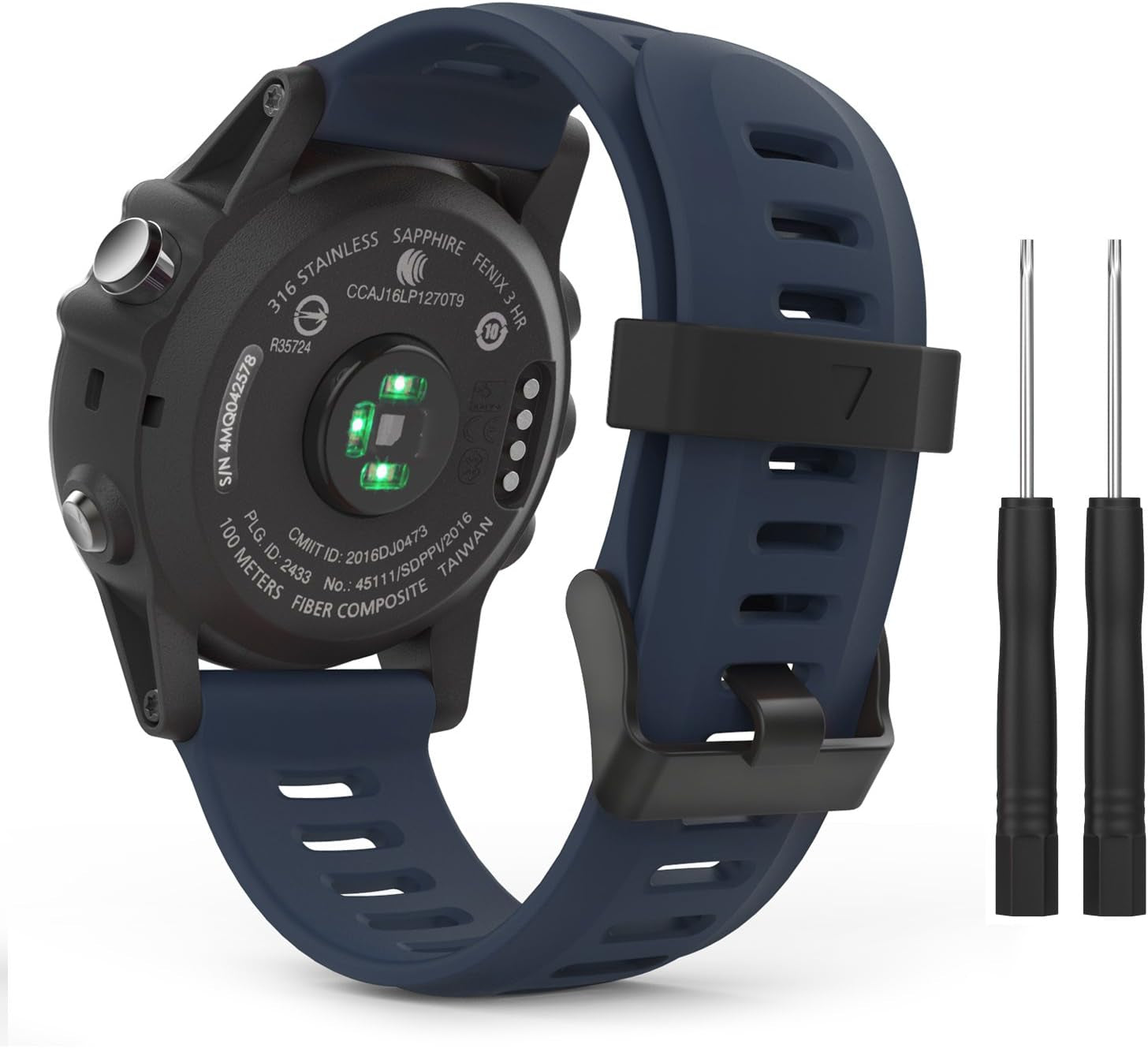 Moko Band Compatible with Garmin Fenix 3/Fenix 5X, Soft Silicone Replacement Watch Band Fit Garmin Fenix 3/Fenix 3 Hr/Fenix 5X/5X Plus/D2 Delta Px/Descent Mk1 Smart Watch - Black  MoKo Midnight Blue  