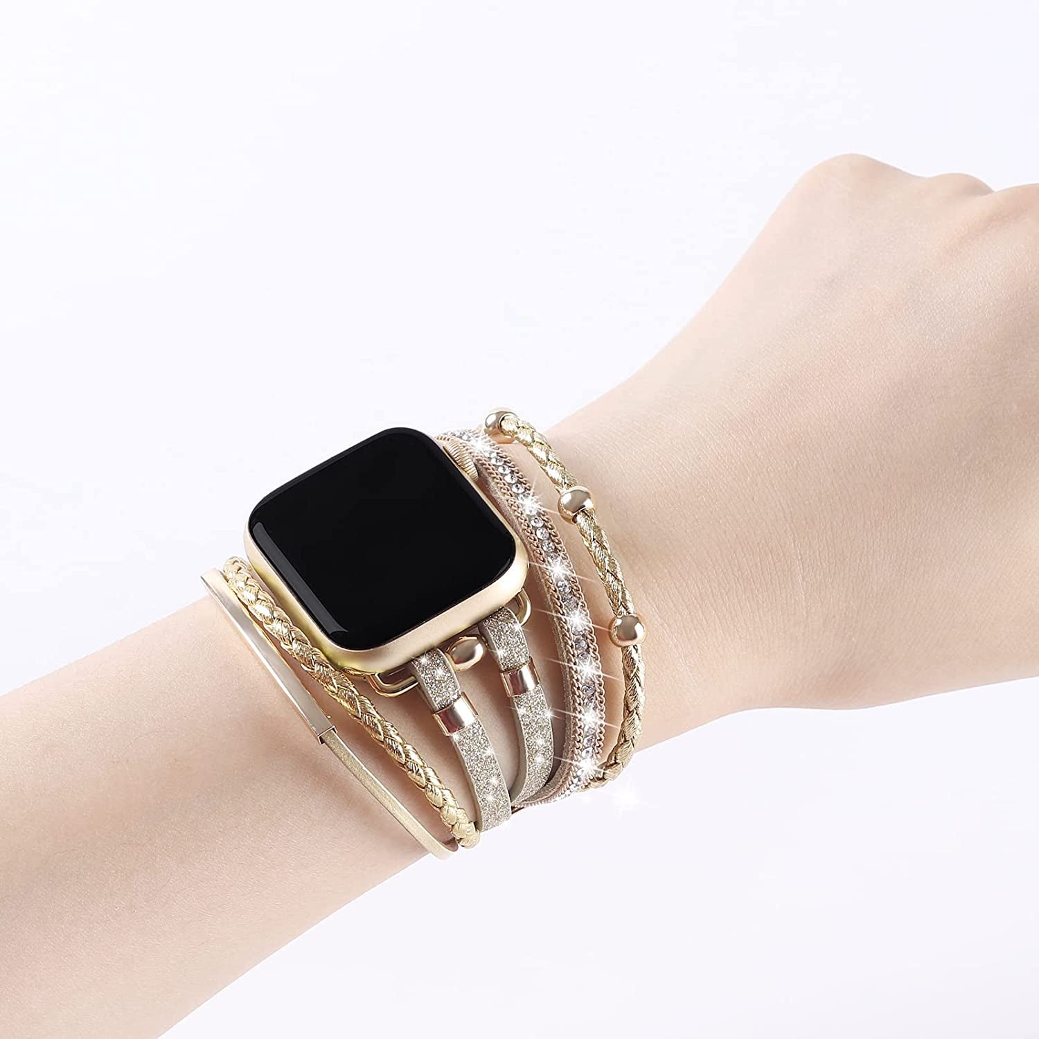 WONMILLE Posh Leather Bands Compatible with Apple Watch 41Mm 40Mm 38Mm 45Mm 44Mm 42Mm 49Mm Women, Boho Bracelets Jewelry Multilayer Wrap Strap for Iwatch Series Ultra 8 7 6 5 4 3 2 1 SE  WONMILLE   