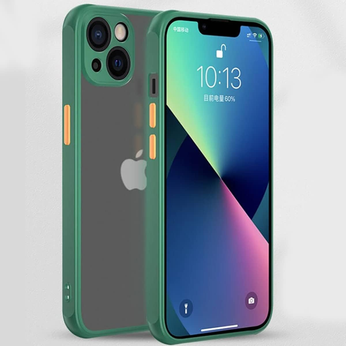 ZEZHOU Iphone 13 Mini Clear Case with Camera Lens Protector, Non Yellow Square Electroplated Edge, Upgraded Shockproof Inner Silicone Bumper Shell, Slim Thin Phone Case for Iphone 13 Mini 6.1", Black  ZEZHOU Matte Hard Back, Pine Green Bumper+Yellow Buttons Design For Iphone 13 Case, 6.1" 
