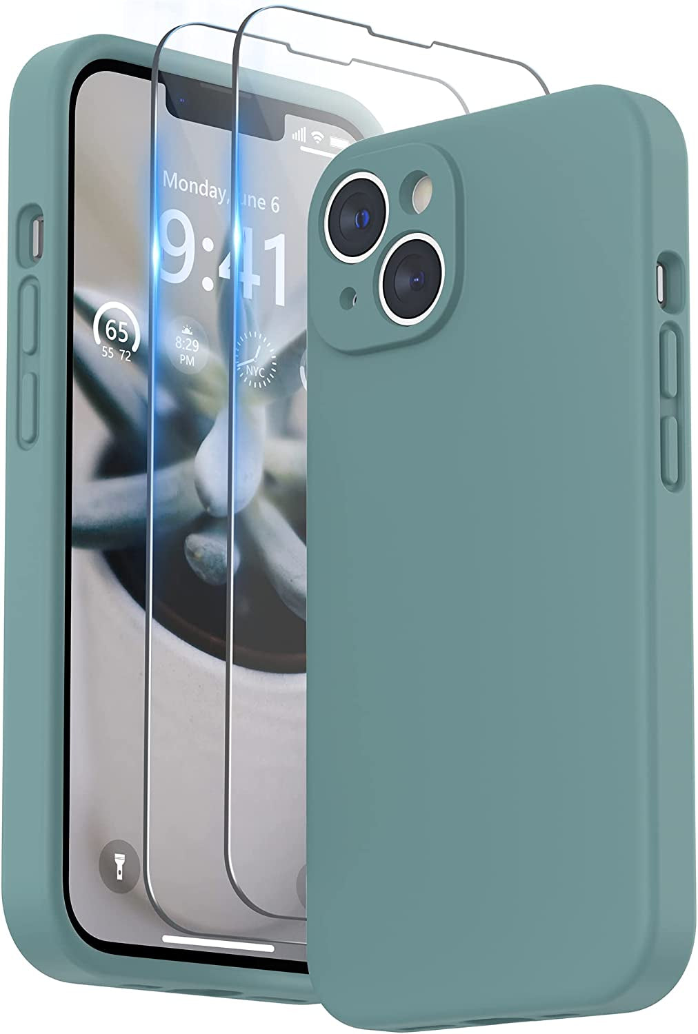 SURPHY Compatible with Iphone 14 Case with Screen Protector (Camera Protection + Soft Microfiber Lining) Liquid Silicone Phone Case 6.1 Inch 2022, Lilac Purple  SURPHY Cactus Green  