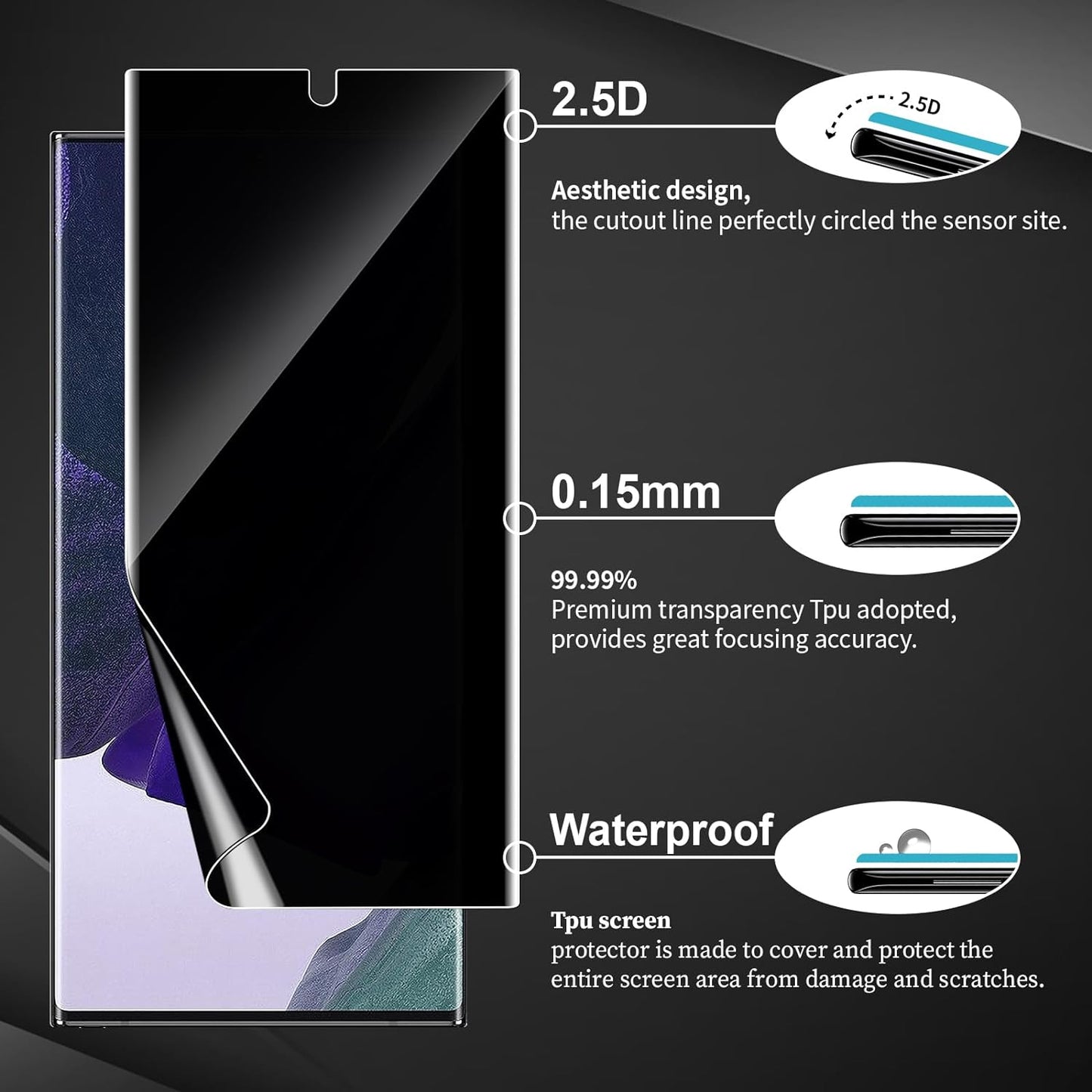 QUESPLE for 2 Pack Samsung Galaxy Note 20 Ultra Privacy Screen Protector [Support Fingerprint Reader] Anti-Spy Full Adhesive TPU Flexible Film + 2 Pack Camera Lens Glass Protector for Galaxy Note 20 Ultra 5G 6.9"  QUESPLE   