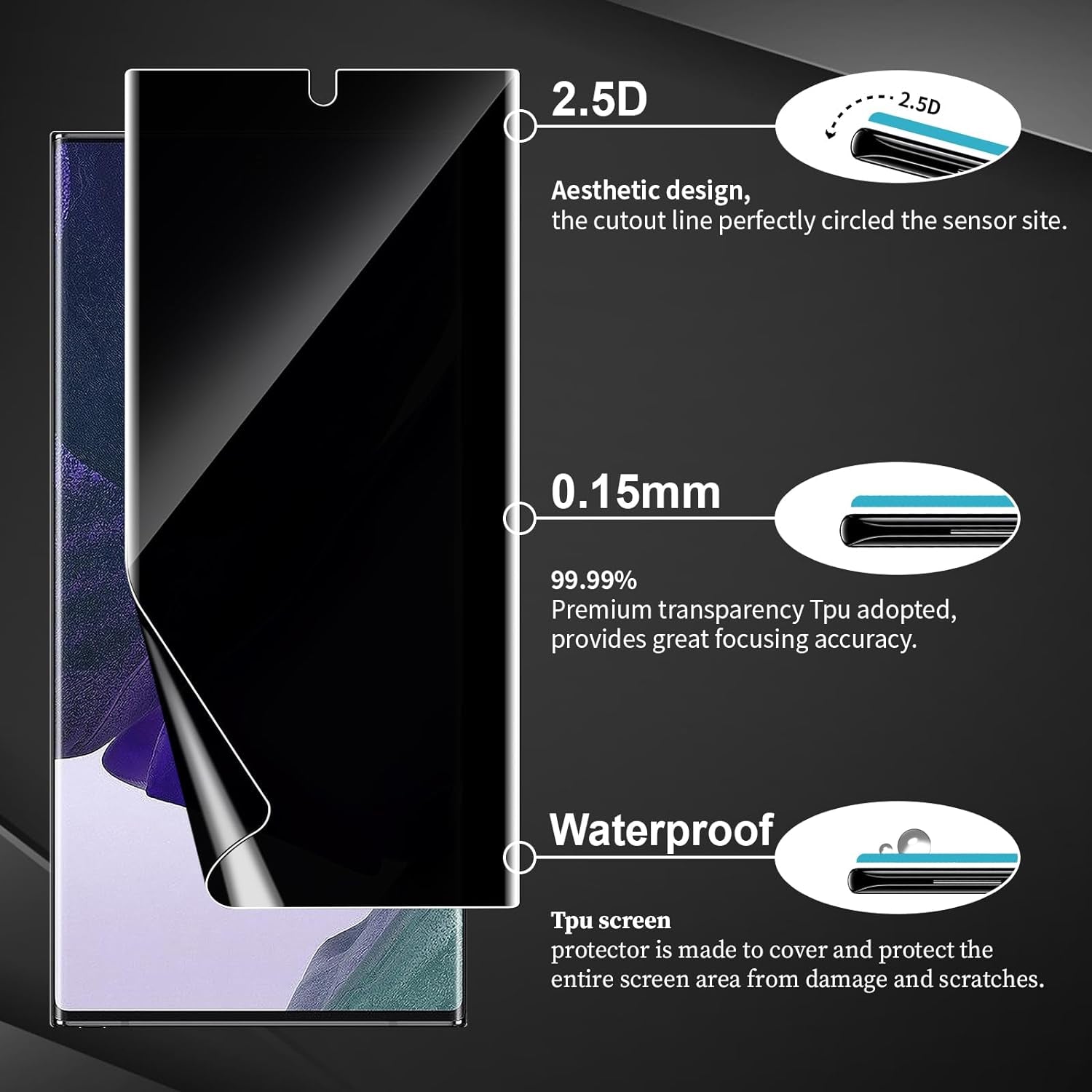 QUESPLE for 2 Pack Samsung Galaxy Note 20 Ultra Privacy Screen Protector [Support Fingerprint Reader] Anti-Spy Full Adhesive TPU Flexible Film + 2 Pack Camera Lens Glass Protector for Galaxy Note 20 Ultra 5G 6.9"  QUESPLE   