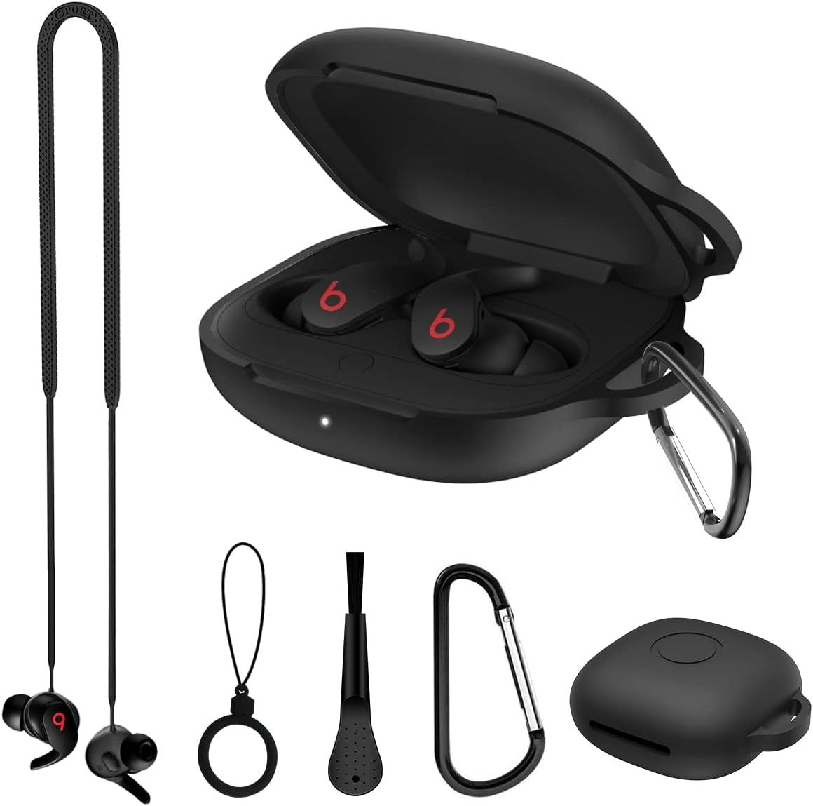 WQNIDE Case Cover for Beats Fit Pro Case 2021 New Earbuds, [5 in 1] Accessory Kit Silicone Protective Skin Sleeve for Beats Fit Pro 2021 Case with Keychain/Anti-Lost Strap/Ring/Brush (Blue)  WQNIDE (5 in 1)-Black  