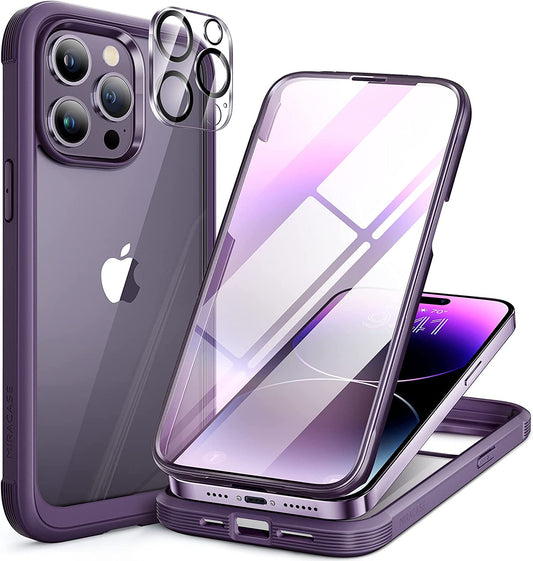 Miracase Glass Series for Iphone 14 Pro Case 6.1 Inch, 2023 Full-Body Clear Bumper Case with Built-In 9H Tempered Glass Screen Protector, with Camera Lens Protector (Noble Purple)  Miracase   