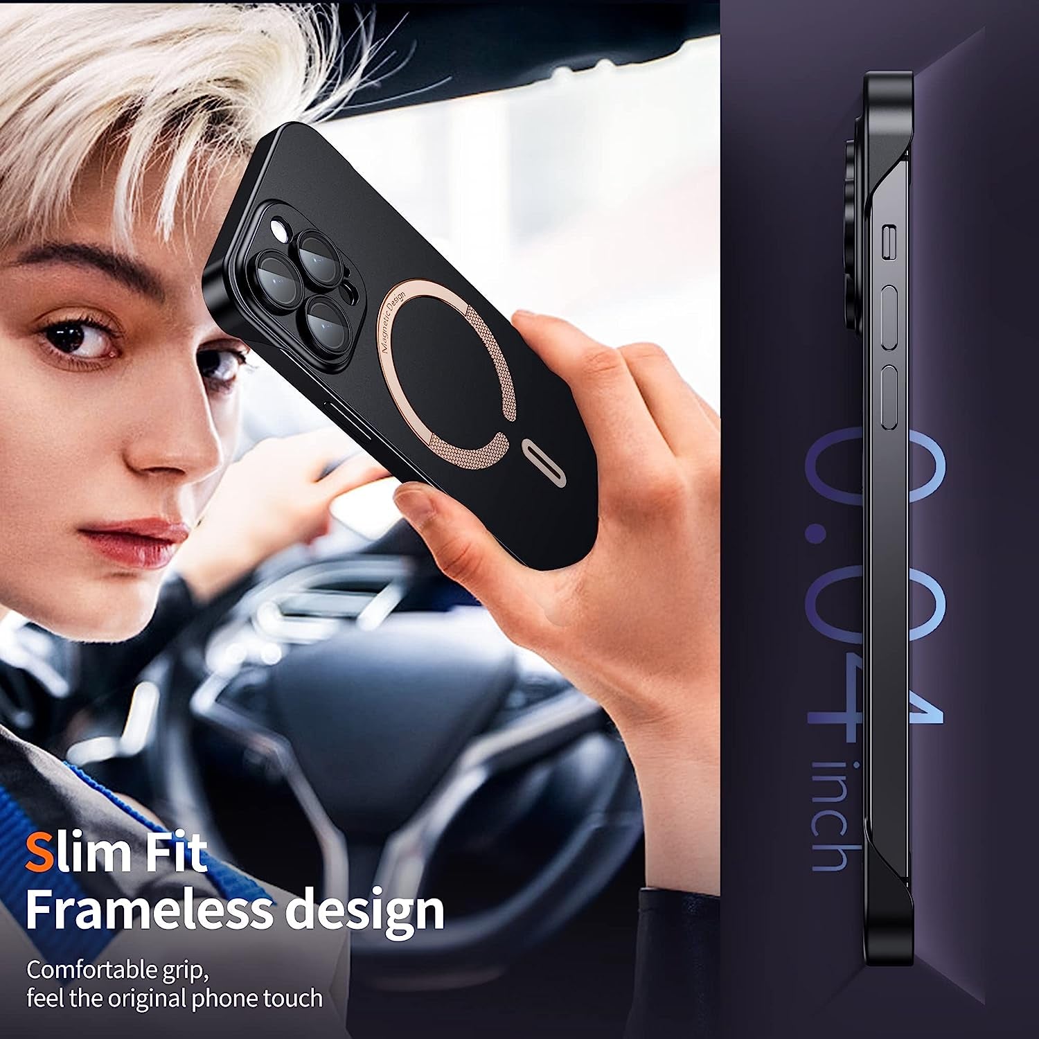 Hoerrye Magnetic Slim Fit Case for Iphone 14 Pro Max Ultra Thin Case with Full Camera Lens Protector [Compatible with Magsafe][No.1 Strong Magnetic] Frameless Phone Protective Cover,Black  Hoerrye   