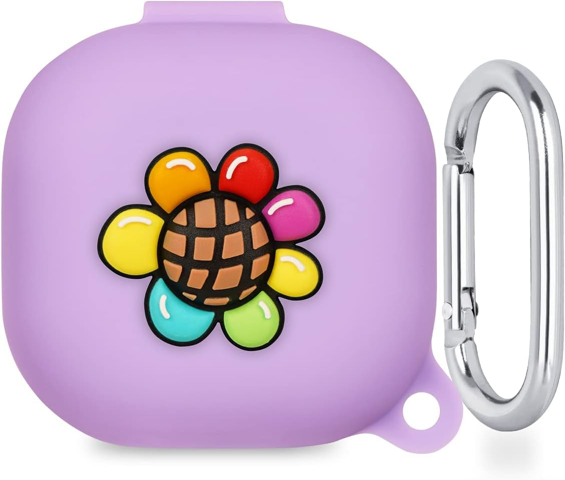 Flocute Silicone Case Compatible with Samsung Galaxy Buds Live (2020)/Galaxy Buds Pro (2021) Silicone Case with 3D Sunflower Cute Funny Cover with Keychain Gift for Women Girls Kids Teens (Sunflower)  Flocute Purple Sunflower  